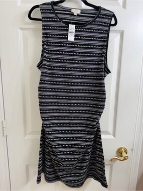 LOFT Black & Gray Striped Sleeveless Maternity Dress Size XL